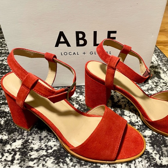 Able Global + Local Mary Red Suede Sandals - Picture 1 of 7